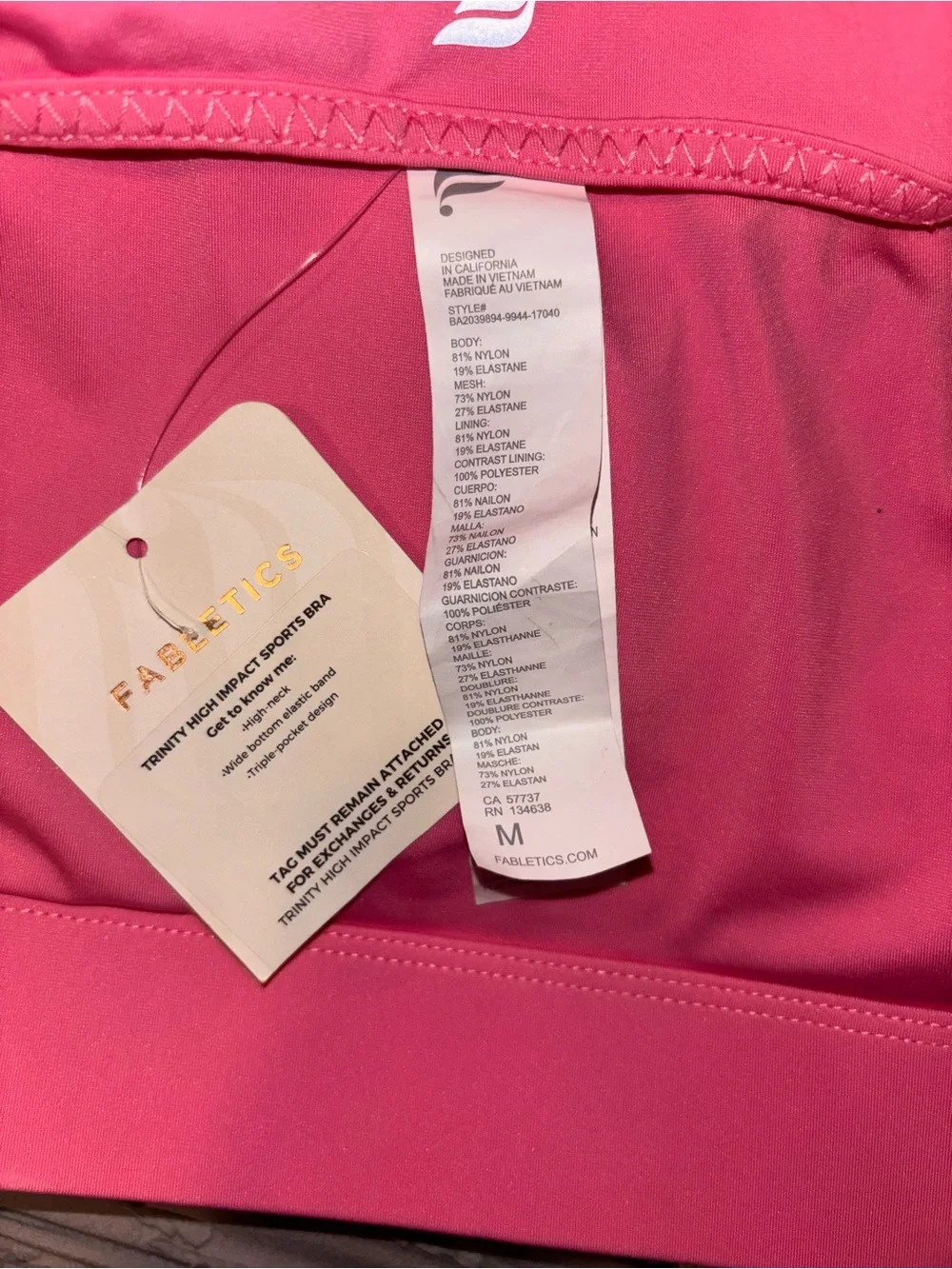 Fabletics Trinity High Impact Sports Bra Pink Medium NWT Racerback bra - Picture 4 of 4